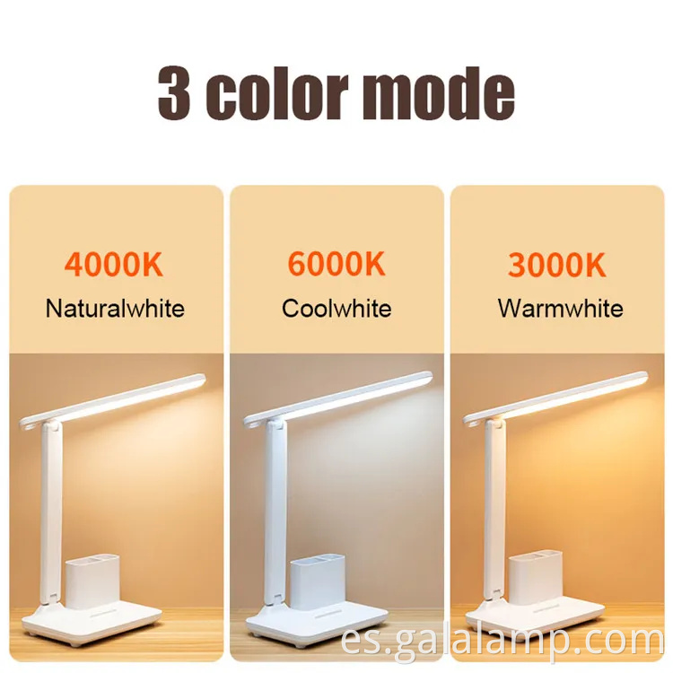 Lámpara de mesa plegable recargable moderna con soporte para bolígrafo